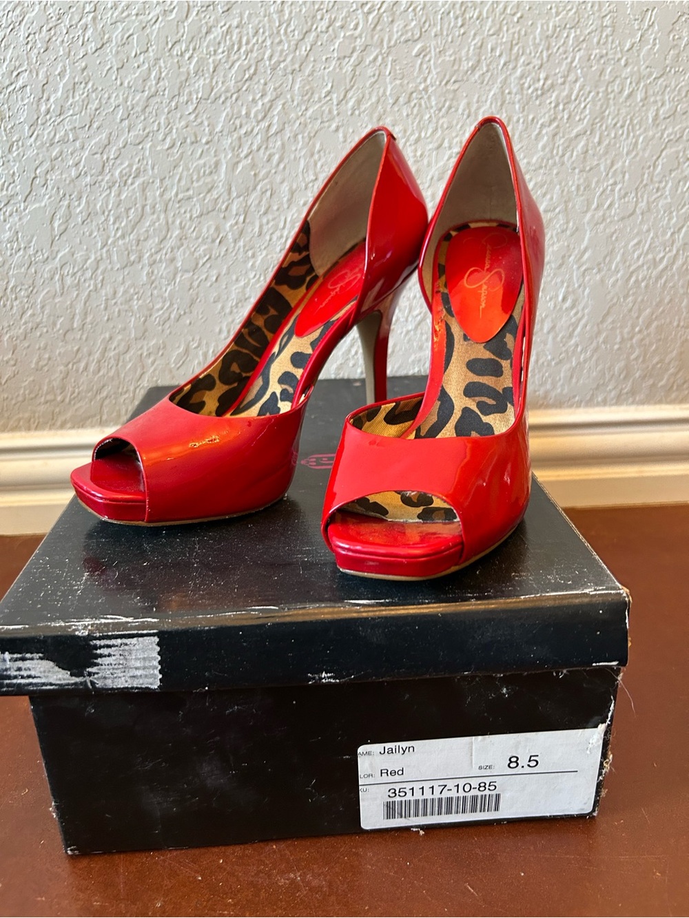 Jessica Simpson Red Patent Peep-Toe Stiletto Heels 8.5